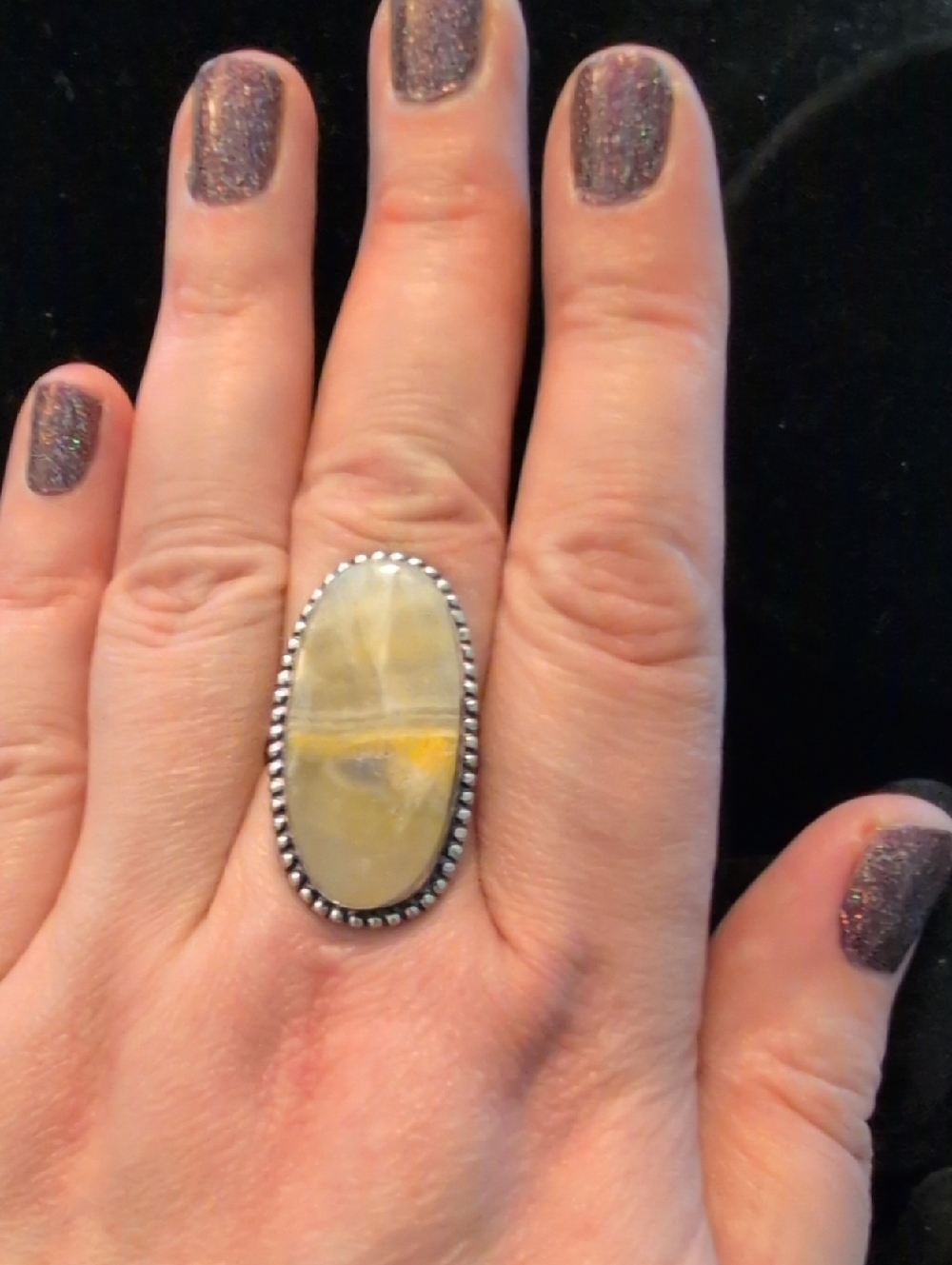 Oval Shaped Yellow Banded Agate Ring